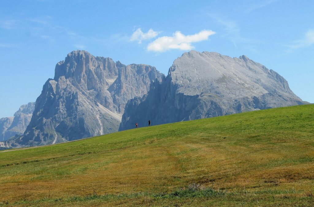 Stunning view of the Dolomites and Sassolungo from Alpe di Siusi in Trentino-Alto Adige, Italy.