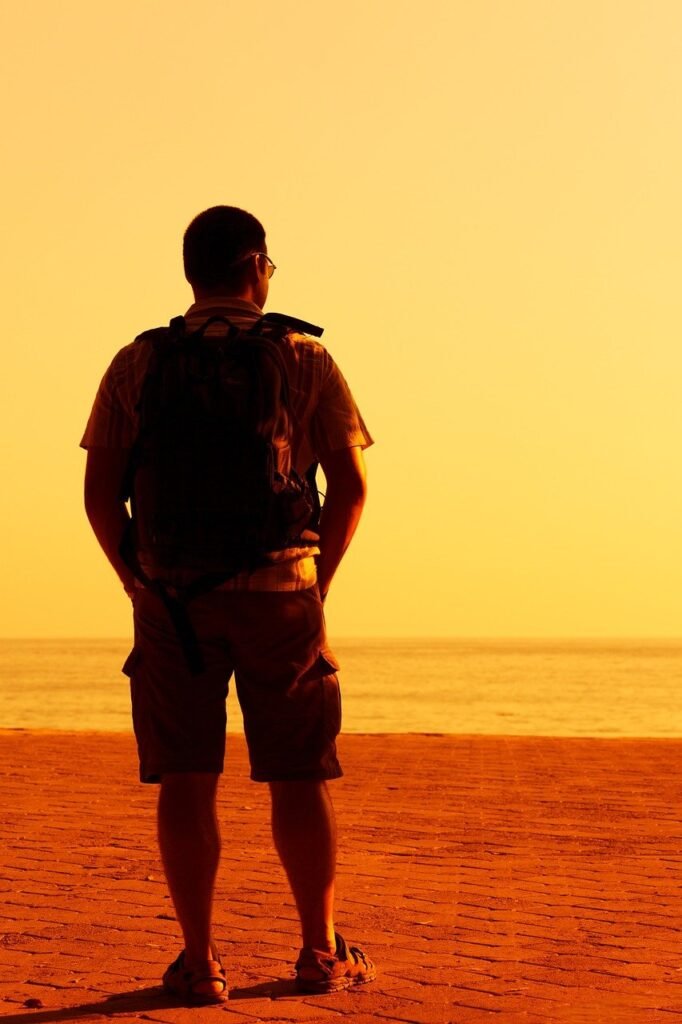 man, hiker, standing