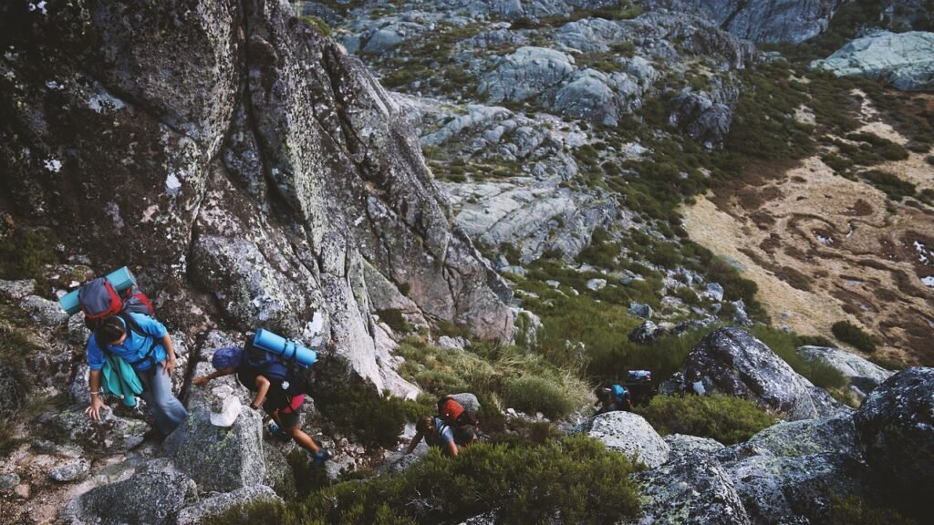 mountaineer, mountain, back pack, people, man, woman, rock, rock climbing, climb, trek, travel, gray mountain, gray rock, back pack, back pack, back pack, back pack, back pack, nature, rock climbing, rock climbing